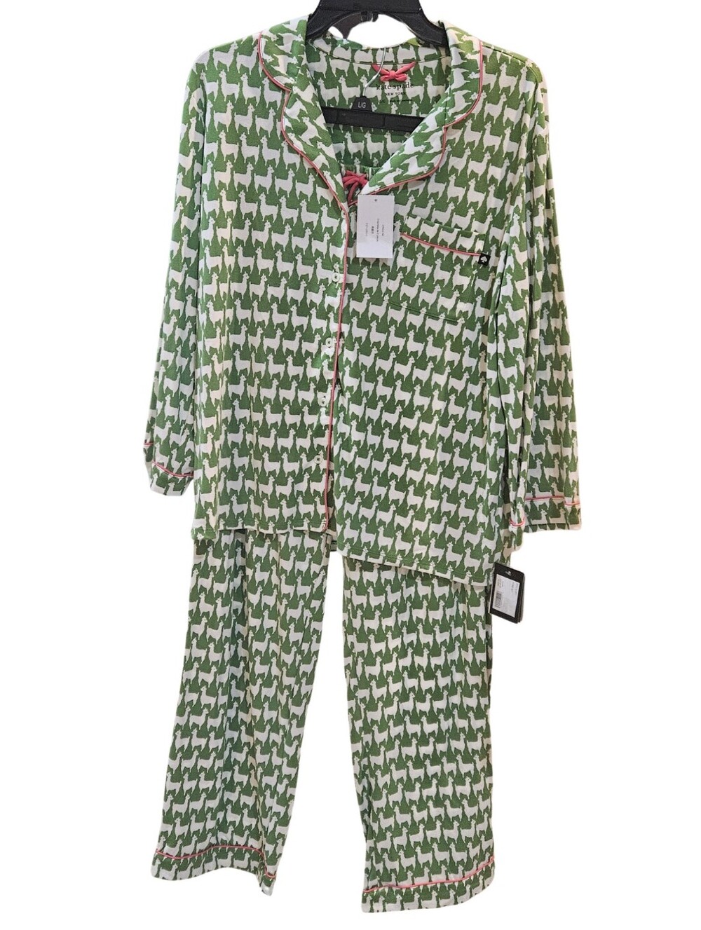 Kate Spade Pajama Set Llama Green Print 3/4 Sleeve & Pants Small, Large NWT 💚